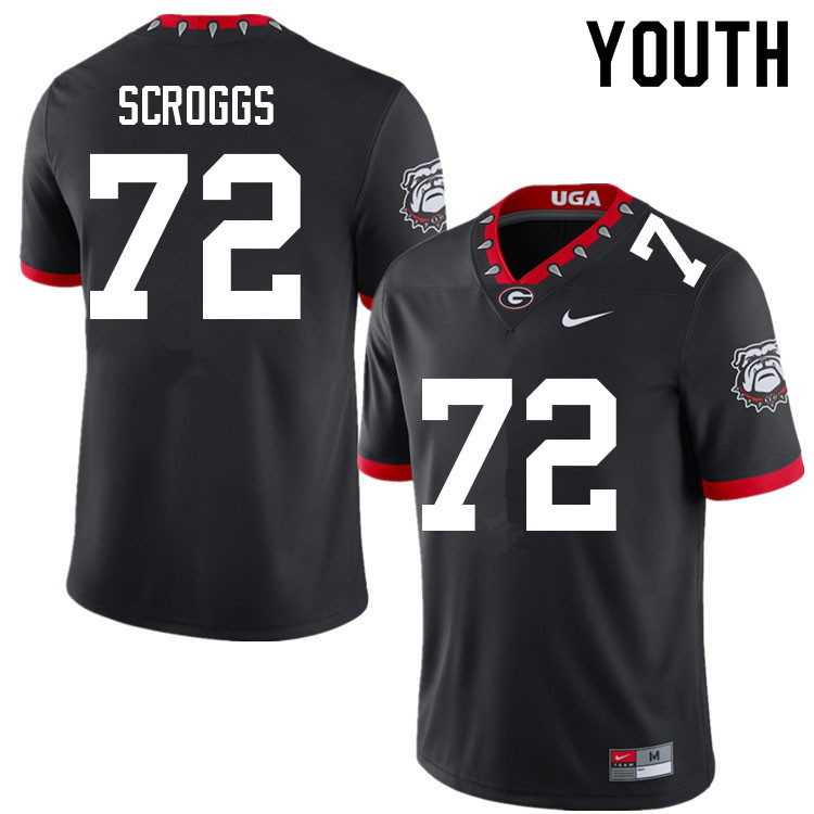 Georgia Bulldogs Youth Griffin Scroggs #72 Black Mascot 100th Anniversary Stitched College UGA Football Jersey 23EJ015LN